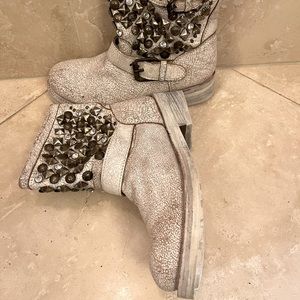 Ash Shoes: Ash Whitewash Embellished Moto Boots